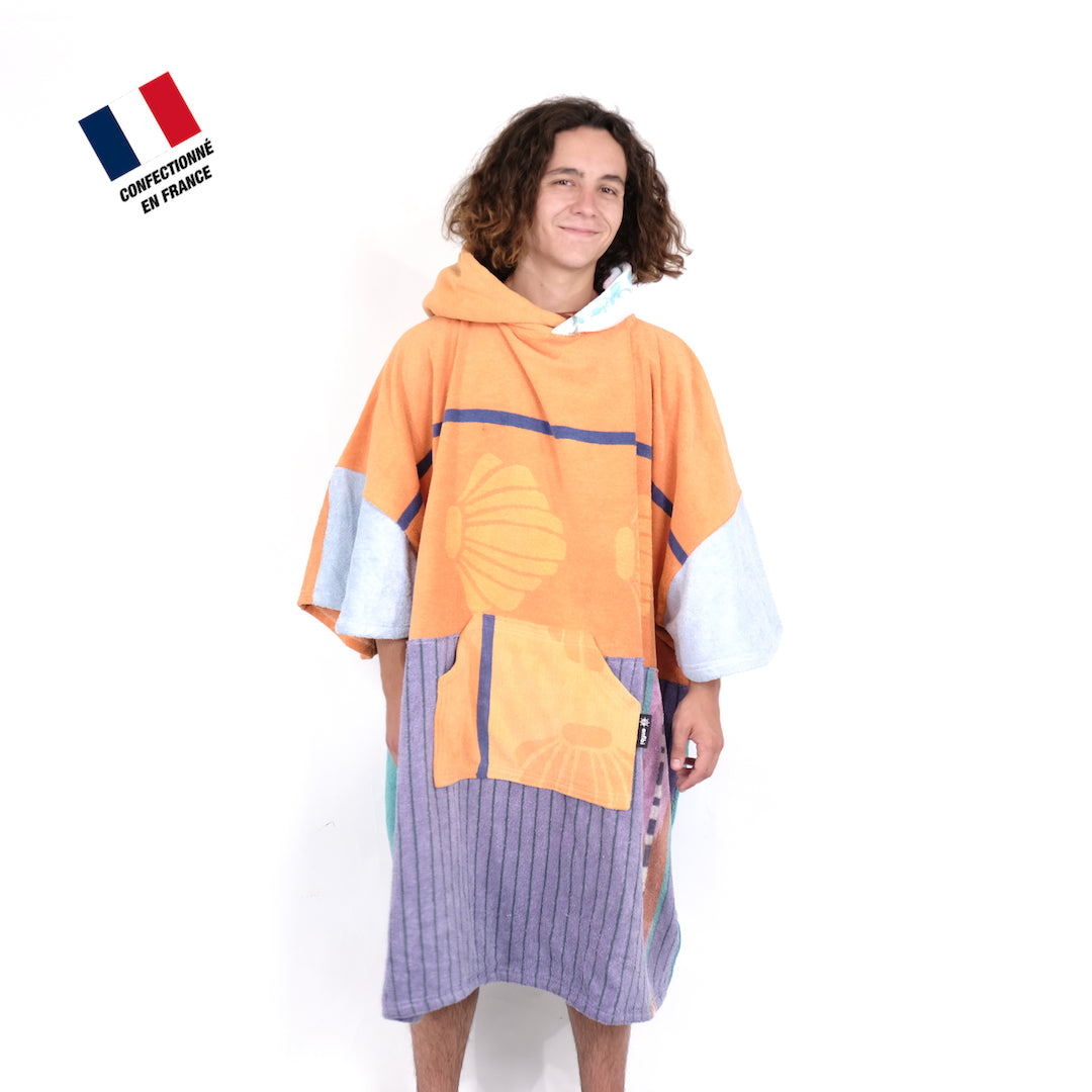 Poncho Anfibi unisexe 100% Upcyclé « Orange Shell » modèle unique