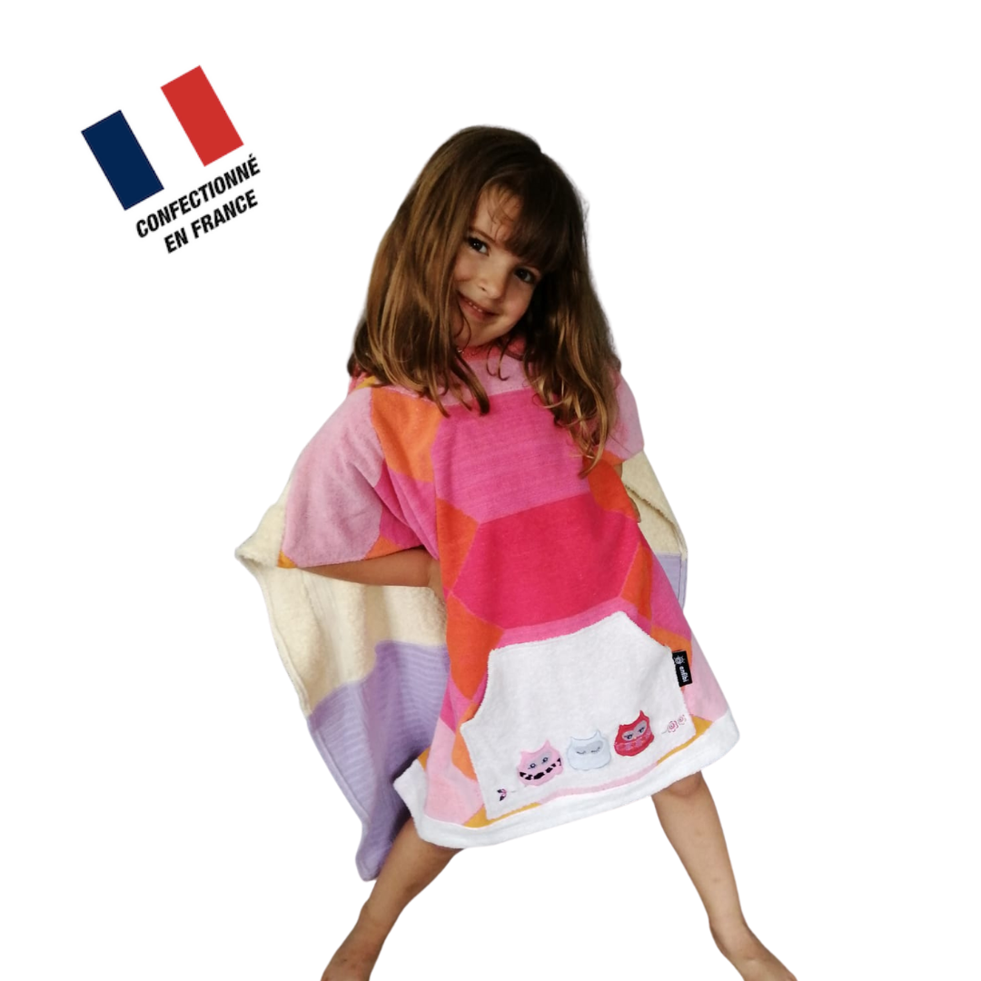 Poncho Anfibi Enfant 100% Upcyclé « Hiboux » - Modèle unique