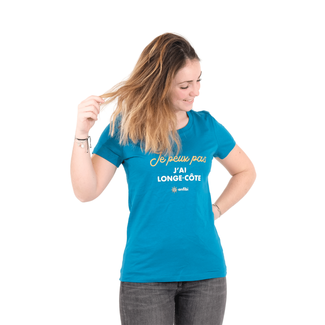 Tee-shirt femme Anfibi "Je peux pas j'ai longe-côte" - Bleu Canard
