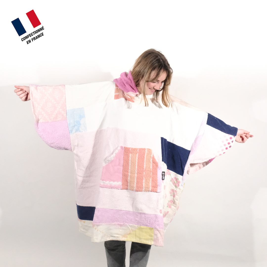 Poncho Anfibi unisexe 100% Upcyclé « Pink and Orange Style » modèle unique